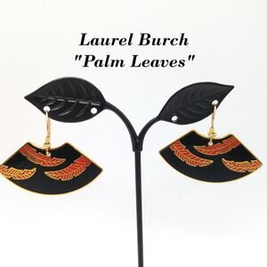 Laurel Burch "Palm Leaves" Earrings, Red Black Enamel, Gold Plated, 1980s